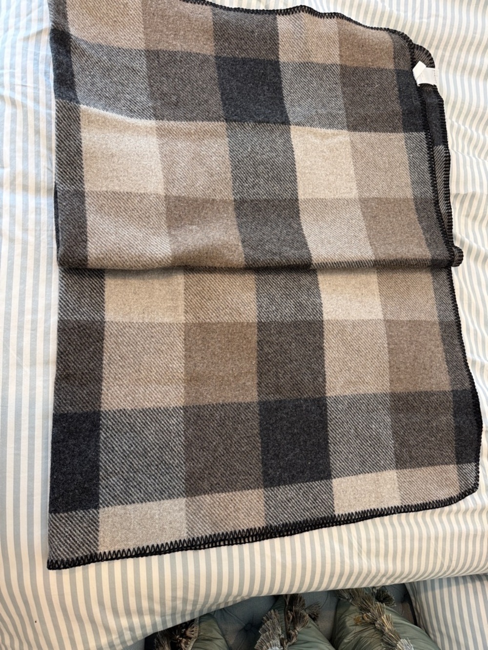 REI / Pendleton Plaid Wool Washable Throw - Gray and Brown